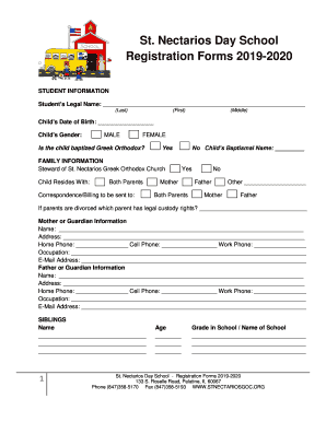 St. Nectarios Day School Registration Forms 2019-2020