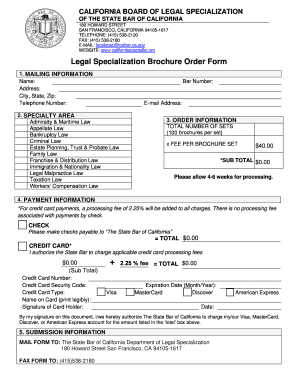 Legal Specialization Brochure Order Form - State Bar of California