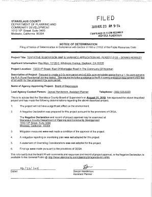 Filing of Notice of Determination in Compliance with ...