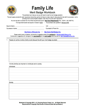 Family Life Merit Badge Workbook - Fill and Sign Printable Template Online