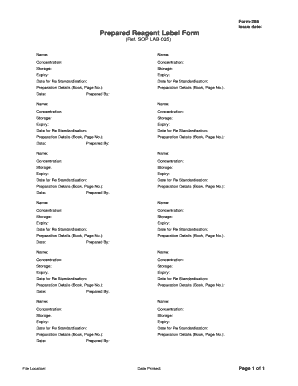 Fillable Online Form-285 : Issue date Prepared Reagent Label Form Fax ...