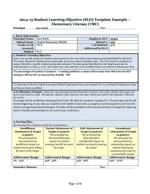Fillable Online 2014-15 Student Learning Objective (SLO) Template ...