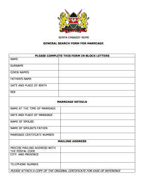 GENERAL SEARCH FORM FOR MARRIAGE PLEASE COMPLETE THIS FORM ...