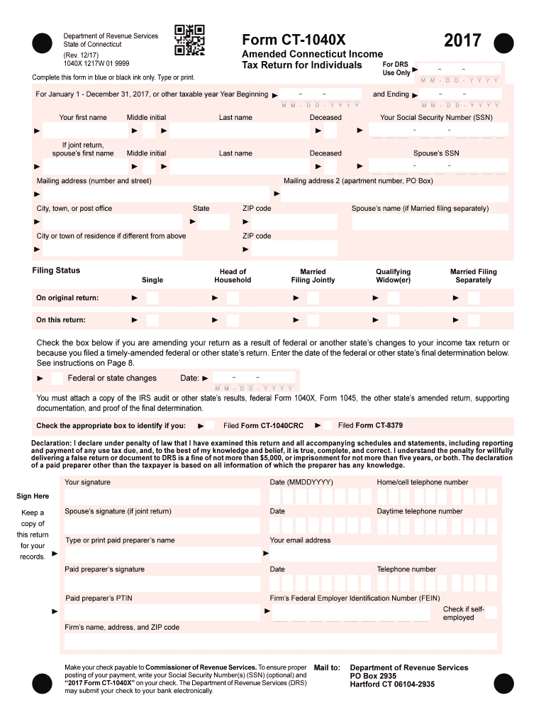 CT DRS CT1040X 2017 Fill out Tax Template Online US Legal Forms