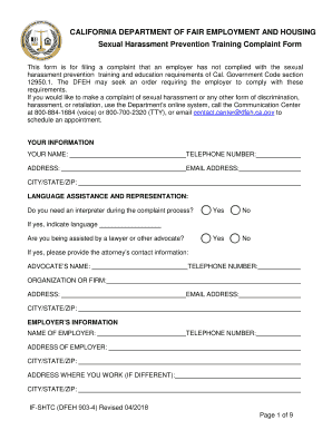 Sexual Harassment Training Complaint Form - dfeh.ca.gov