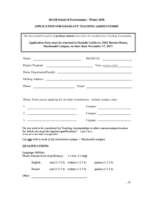 Application form must be returned to Danielle Lefebvre, MSE Rowles House,