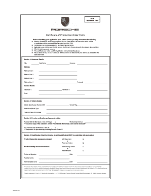 Certificate of Production Order Form