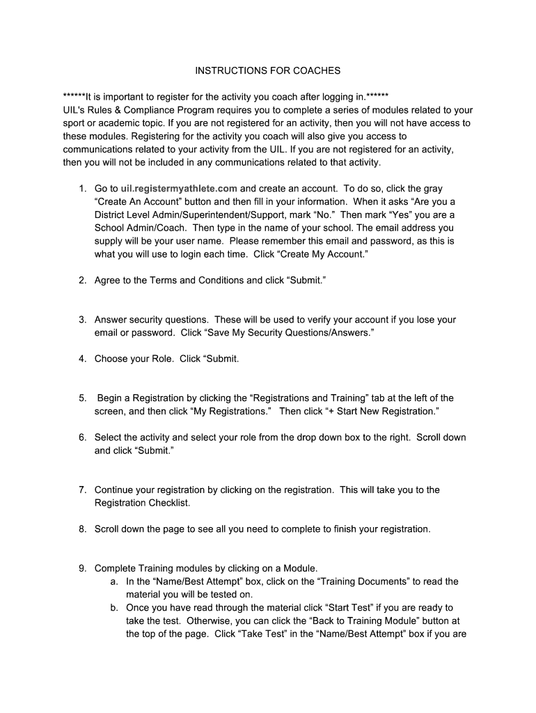 Fillable Online UIL Rules on Volunteer Coaches High School Sports