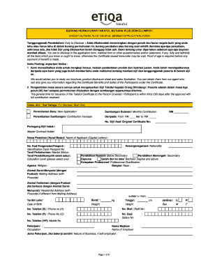 Fillable Online Borang Permohonan Takaful Mutiara Plus Berkelompok Fax Email Print Pdffiller