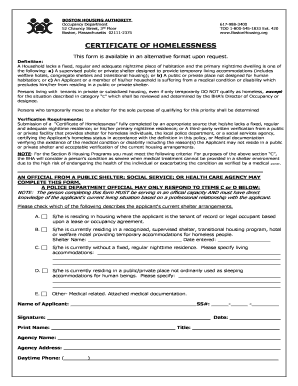 CERTIFICATE OF HOMELESSNESS Bostonhousing Fill And Sign