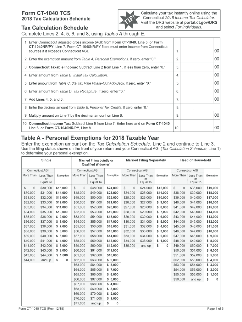 Fillable Online 2018 Tax Calculation Schedule Fax Email Print - pdfFiller