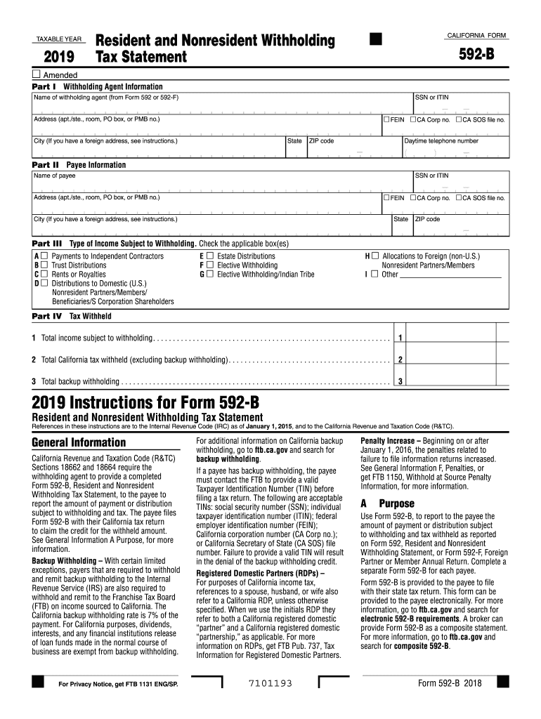 2019 Form CA FTB 592 B Fill Online Printable Fillable Blank PdfFiller