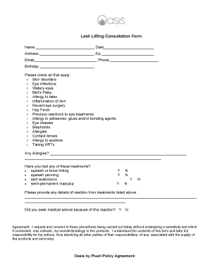 Lash Lifting Consultation Form