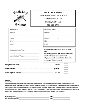 Entry Form - Hook Line &amp; Sinker