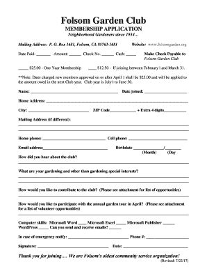 Folsom Garden Club MEMBERSHIP APPLICATION