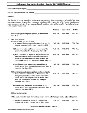 Performance Checklist for ASTM C 31