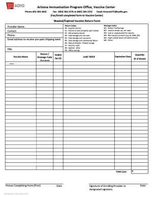 Wasted/Expired Vaccine Return Form