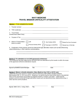NAVY MEDICINE TRAVEL MISSION CRITICALITY ATTESTATION