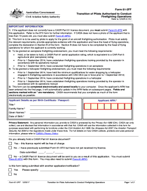 Form 61-2FF Pilot Firefighting Authorisation