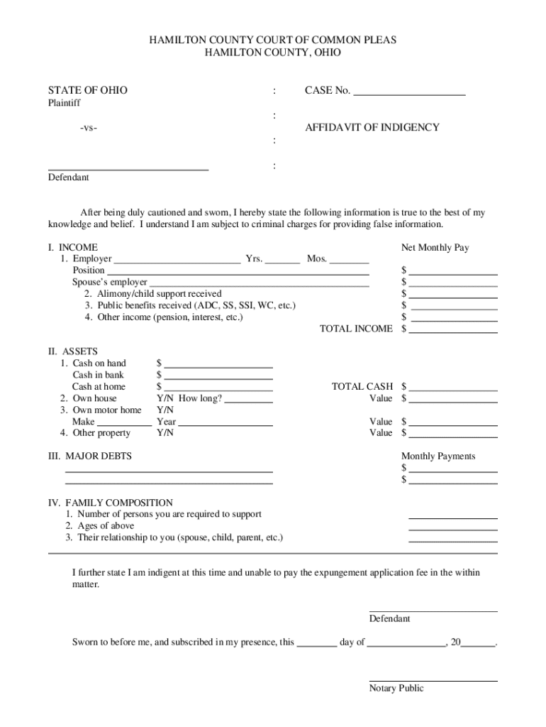 ohio affidavit indigency form Preview on Page 1