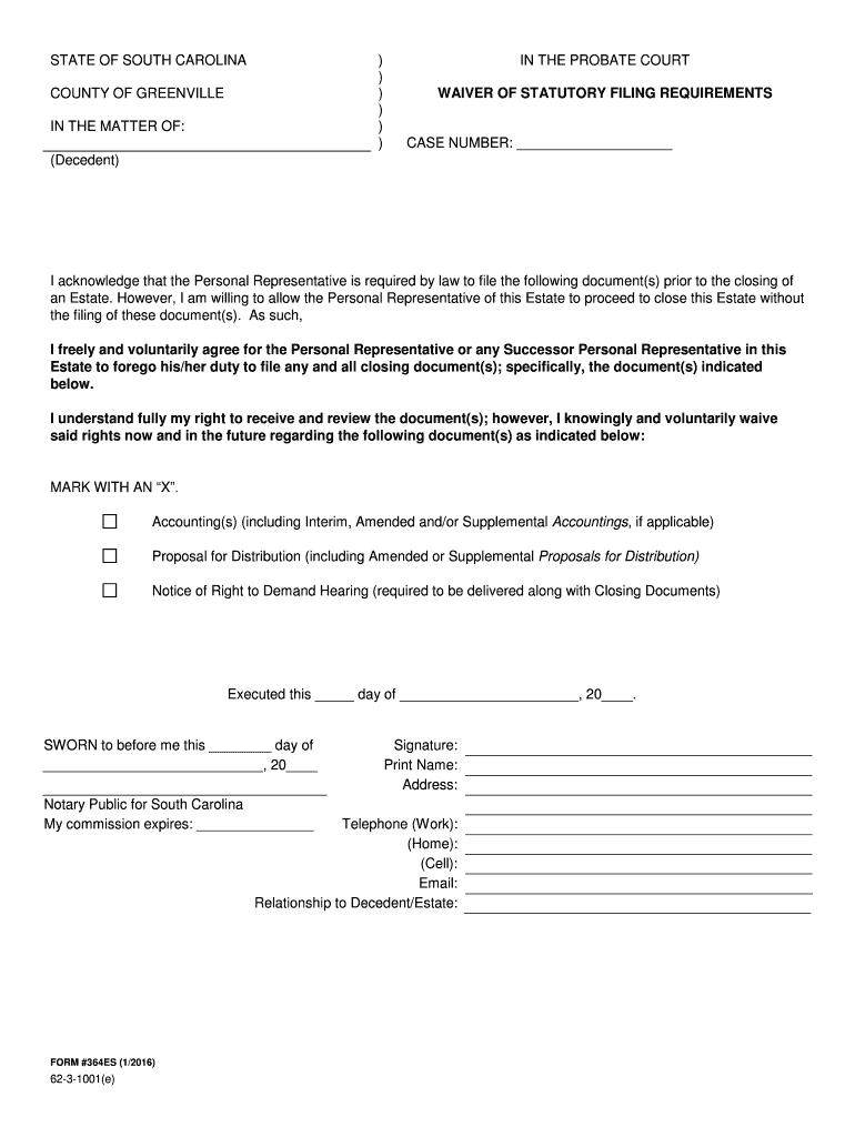 south carolina waiver form Preview on Page 1