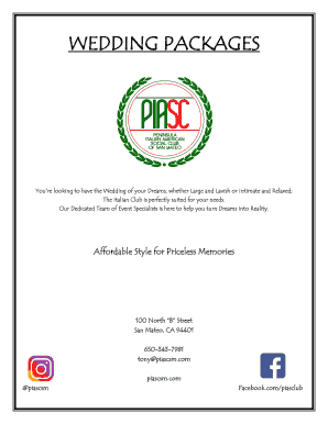 Fillable Online The Italian Club WEDDING PACKAGES - Peninsula Italian  American ... Fax Email Print - pdfFiller