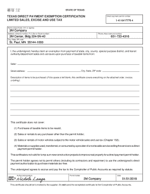 01-919 Texas Direct Payment Exemption Certification