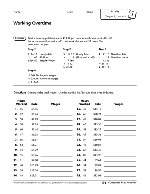 Working Overtime Chapter 1 Lesson 5 Answer Key - Fill Online, Printable, Fillable, Blank | pdfFiller Working Overtime Chapter 1 Lesson 5 Answer Key - Fill Online, Printable, Fillable, Blank | pdfFiller