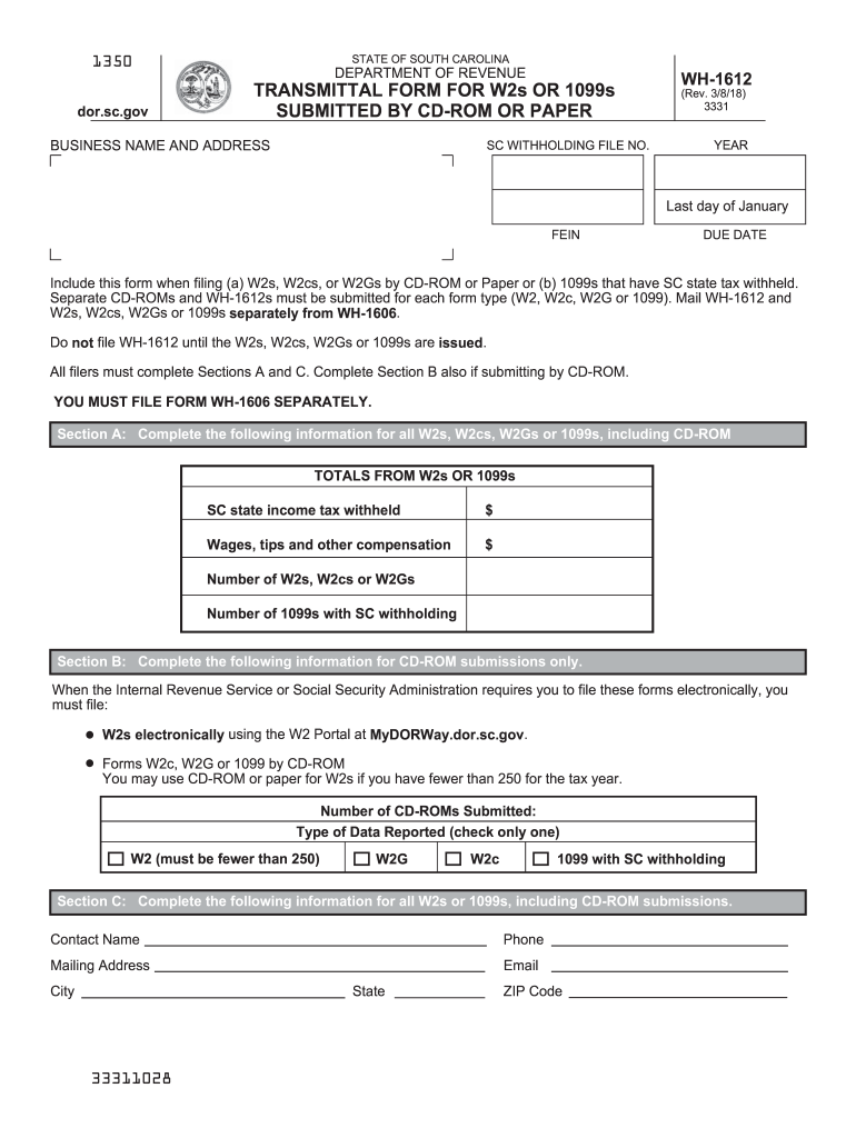 2018 Form Sc Dor Wh 1612 Fill Online Printable Fillable Blank