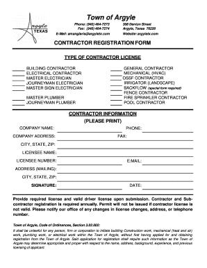 Argyle Contractor Registration Packet - Argyle, TX