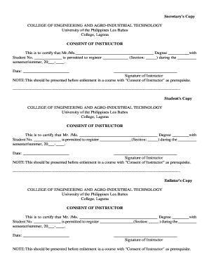 University of the Philippines Consent of Instructor Form
