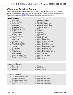 Fillable Online Whole and Enriched Grains CACFP Reference Sheet - OSPI Fax Email Print - pdfFiller