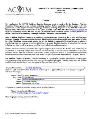 general and specific requirements for Neurology Residency Training Programs in the ACVIM Certification