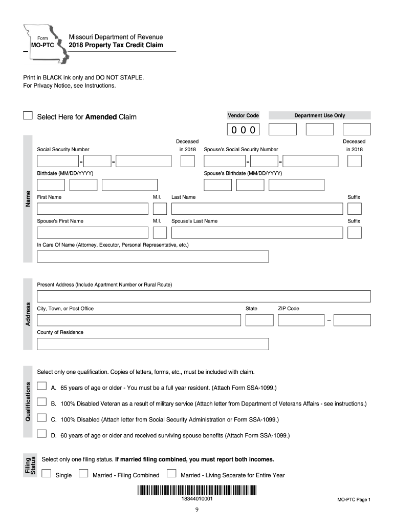 2018 Missouri Property Tax Credit MO PTC Form Instructions 