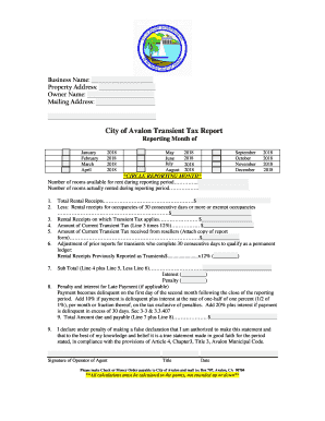 City of Avalon Transient Tax Report