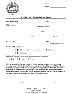 Credit Card Authorization Form - narrowsmarina.com