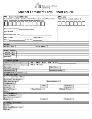 Fillable Online Student Enrolment Form Short Course Fax Email Print ...