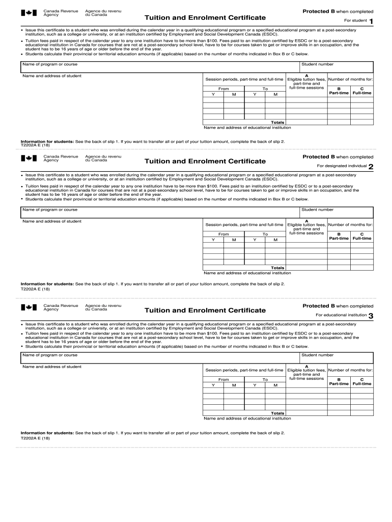 2018 2024 Form Canada T2202A Fill Online Printable Fillable Blank