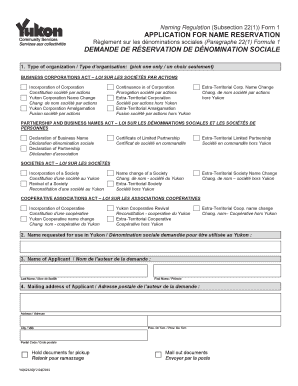 Naming Regulation (Subsection 22(1)) Form 1 APPLICATION ...