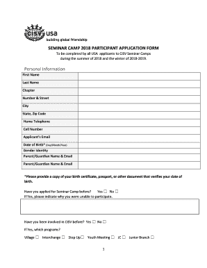 SEMINAR CAMP 2018 PARTICIPANT APPLICATION FORM