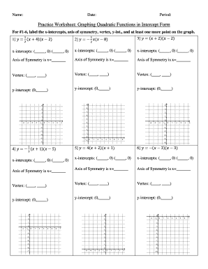 Practice Worksheet Graphing Quadratic Functions In Intercept Form - Fill  and Sign Printable Template Online