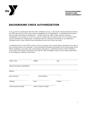 Fillable Online Employee Background Check  - YMCA of  Madison ... Fax Email Print - pdfFiller