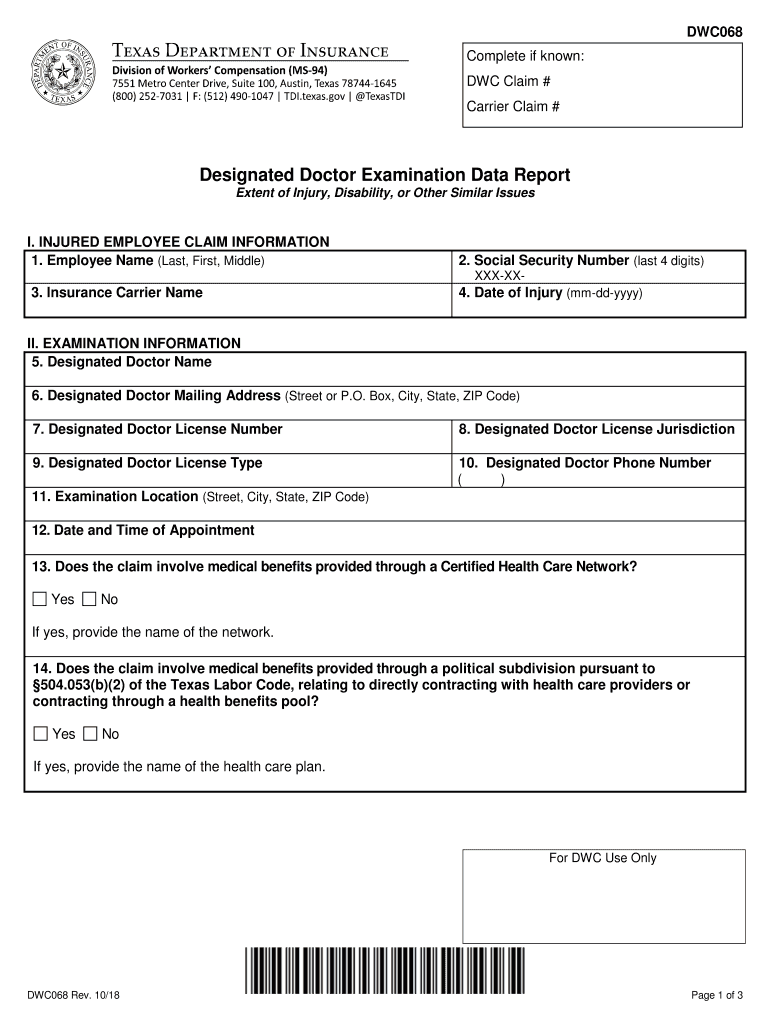 Designated Doctor Examination Data Report Designated Doctor Examination Data Report Preview on Page 1