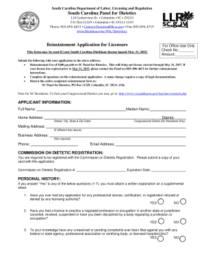 Fillable Online Reinstatement Application for Licensure For Office Use ...