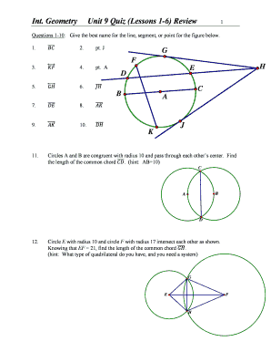 Fillable Online Washingtonlee Apsva Int Geometry Unit 9 Quiz Lessons 1 6 Review Fax Email Print Pdffiller