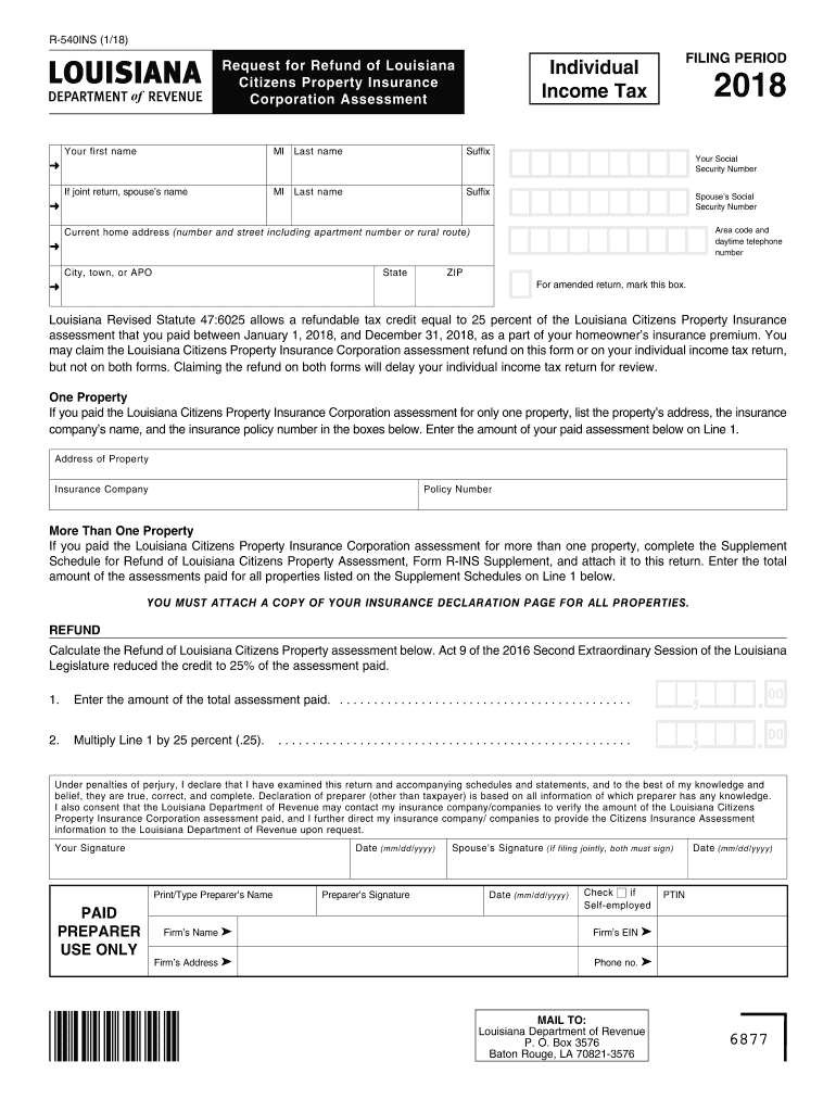 r 540ins louisiana 2018-2019 form Preview on Page 1.