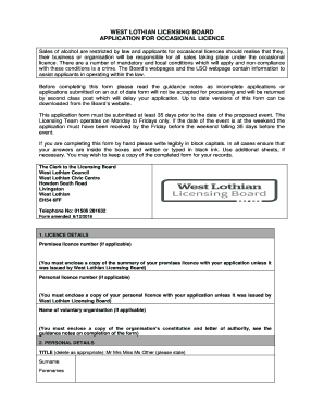 Occasional Licence Application - West Lothian Council