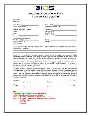 Declaration Form For BENEFICIAL OWNER doc Fill And Sign Printable 