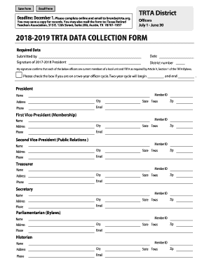 2018-2019 TRTA DATA COLLECTION FORM TRTA District