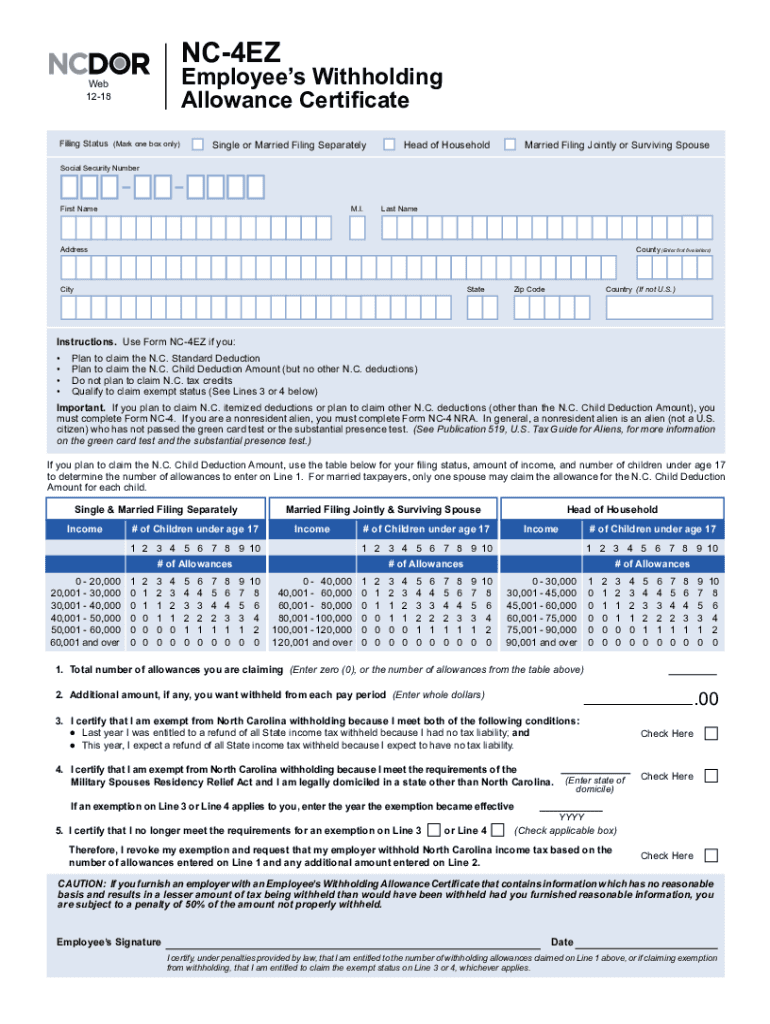 nc 4 ez fillable form Preview on Page 1.